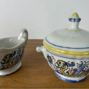 Rare vintage Hall sugar & creamer set with beautiful raffaellesco style dragon